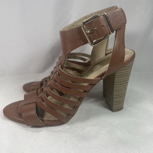 Women’s Brown Leather Open Toe Heels Pump Sz. 7 1/2 INC International Concepts - Picture 2 of 13